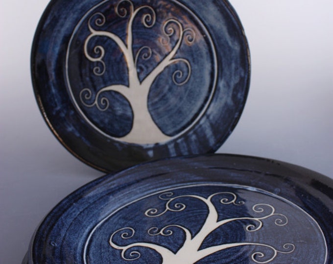 Tree of Life Pottery Handthrown Stoneware Plate in Blue and Etsy