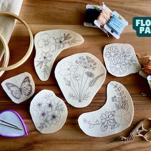 Stick and Stitch embroidery flower and nature themed packs | DIY stick n&#39; stitch patterns | water soluble embroidery whimsical designs