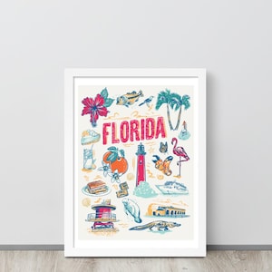 Poster con cornice dei punti di riferimento della Florida 12 x 16 / Stampa Florida / Arte murale Florida / Decorazioni Florida
