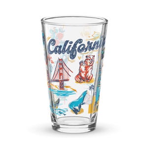 California Pint Glass, 16 oz | Golden State Beer Glass | California Barware Gift | West Coast Drinkware | Scenic State Souvenir Glass