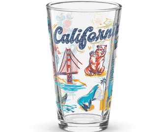 California Pint Glass, 16 oz | Golden State Beer Glass | California Barware Gift | West Coast Drinkware | Scenic State Souvenir Glass