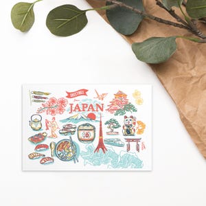 Impression de carte postale de monuments du Japon 4 x 6" | Art japonais de Tokyo | Souvenir de paysage urbain japonais | Décoration de carte postale rétro | Idée cadeau de voyage