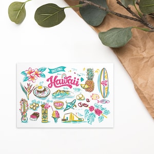 Impression de carte postale de monuments d'Hawaï 4 x 6" | Art mural Island Vibes | Souvenir de l'État d'Aloha | Décoration de carte postale rétro | Idée cadeau tropicale