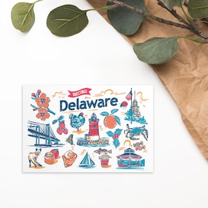 Impression de carte postale de monuments du Delaware 4 x 6" | Art mural First State | Souvenir de voyage pittoresque | Décoration de carte postale rétro | Cadeau de la côte est