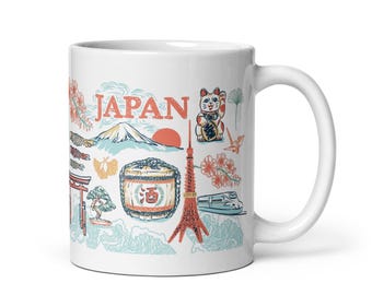 Japan Mug, 14 oz | Tokyo Travel Coffee Cup | Japanese Souvenir Gift | Japan Art Mug | Nippon Culture Mug | Japan Cup