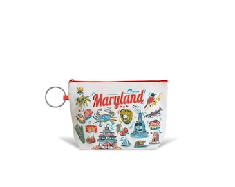 Maryland Vanity Pouch | Maryland Travel Bag | Mid-Atlantic Gift Idea | State Souvenir Pouch | Makeup Organizer | MD Zip Bag