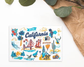 Kalifornien Wahrzeichen Postkarte Druck 4 x 6 ""| West Coast Wand Kunst | Malerische Reise Souvenir | Retro Postkarte Dekor | Golden State Geschenk."