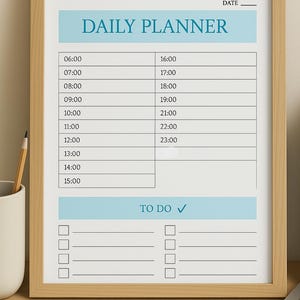 Minimalist Daily Planner Printable | Hourly Schedule | To-Do List | A4 + US Letter | Digital PDF | Blue Daily Agenda Page