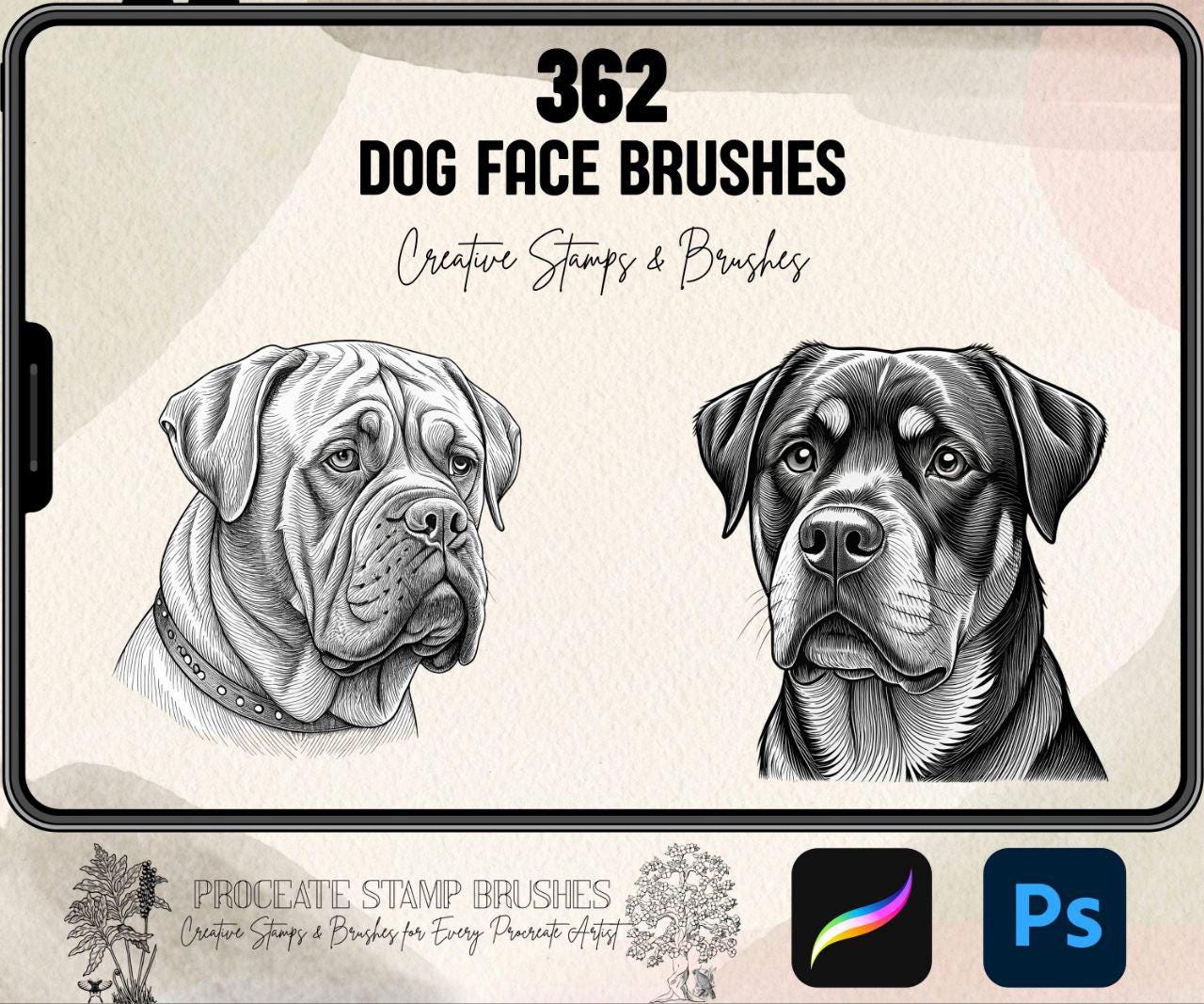 362 Dog Face Brushes for Procreate and Photoshop | Dog Tattoo Brush Set ...