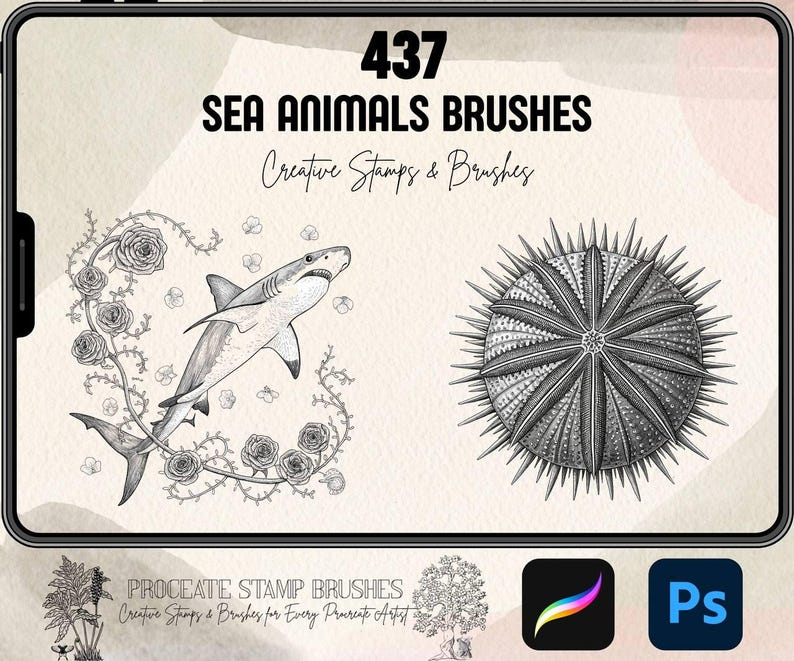 437 Sea Animal Brushes for Procreate and Photoshop | Ocean Marine Life ...