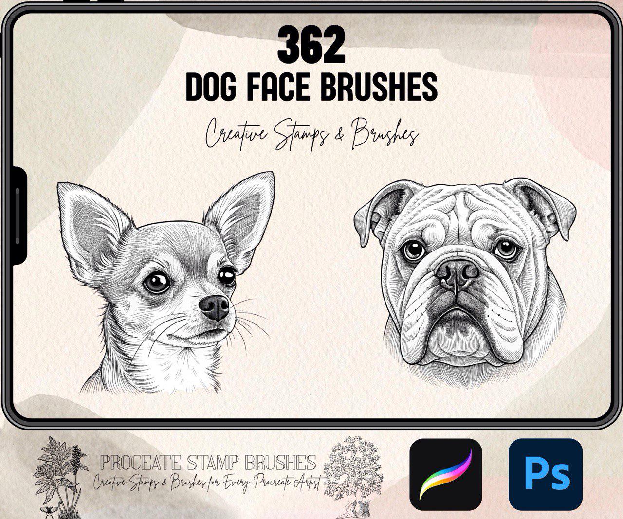 362 Dog Face Brushes for Procreate and Photoshop | Dog Tattoo Brush Set ...