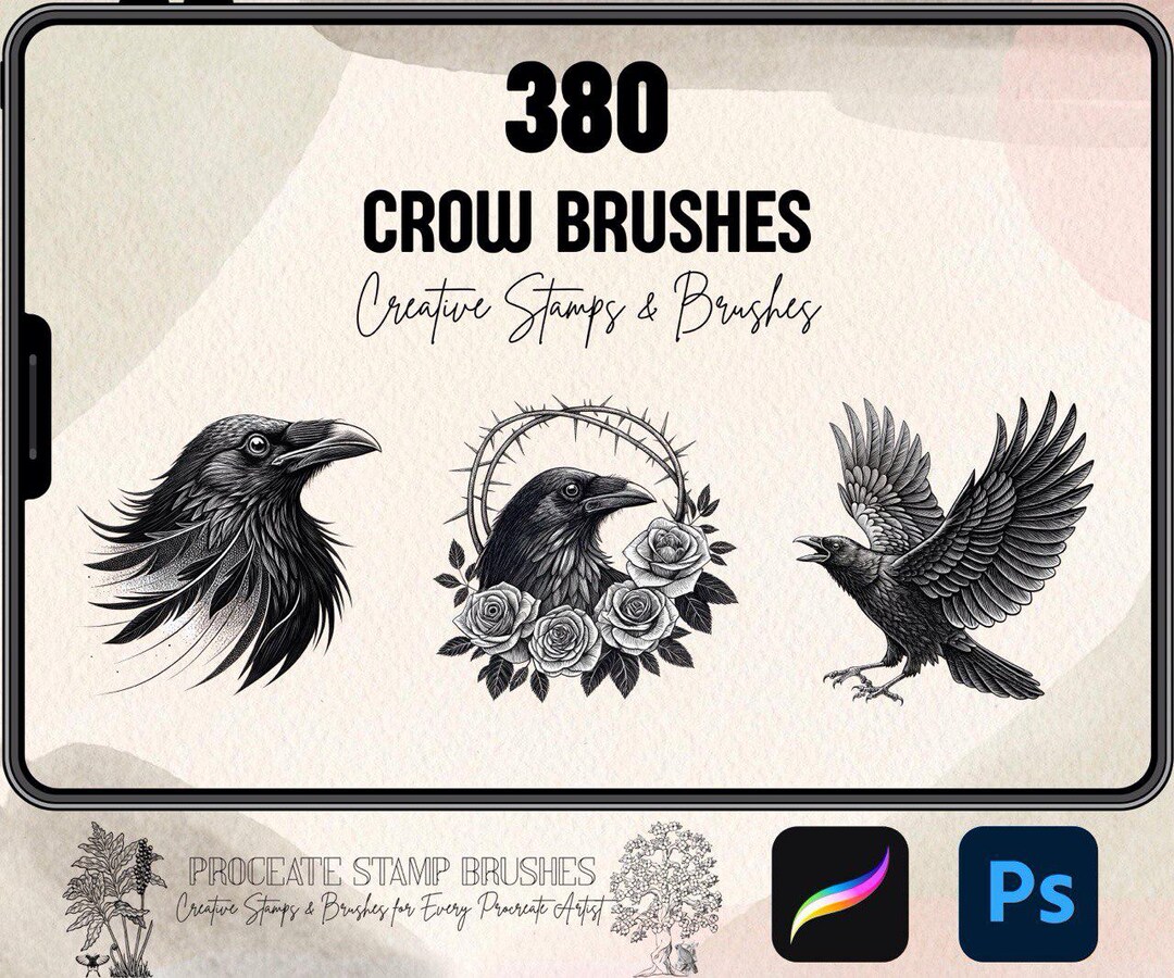 380 Crow Brushes for Procreate and Photoshop | Crow Tattoo Brush Set ...