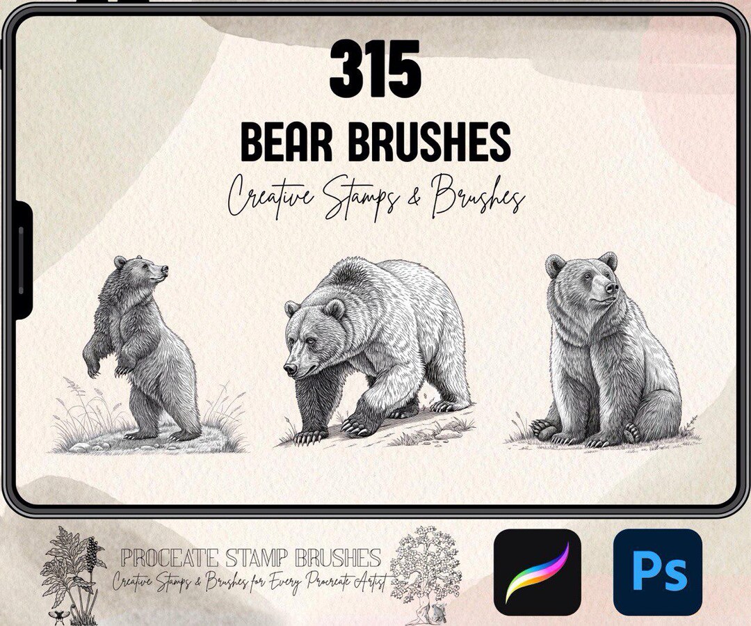 315 Bear Brushes for Procreate & Photoshop | Wild Animal Tattoo Brush ...