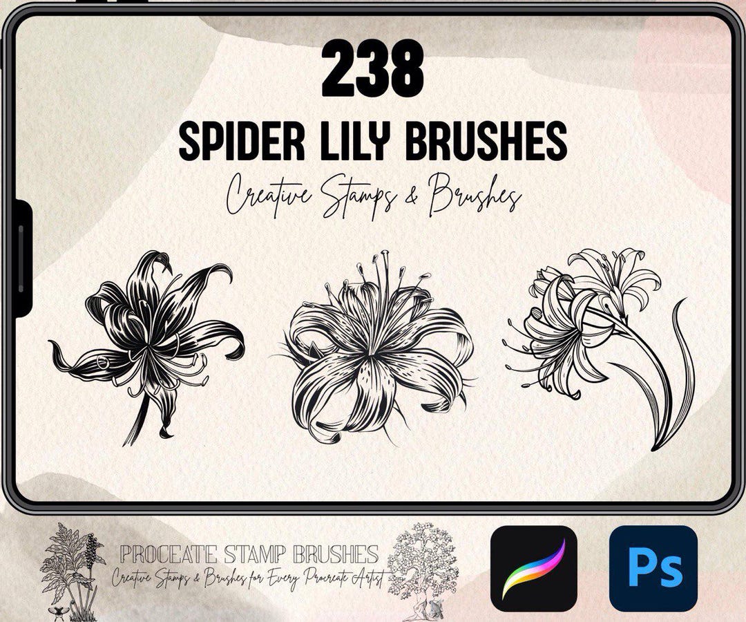 238 Spider Lily Brushes for Procreate and Photoshop | Flower Tattoo ...