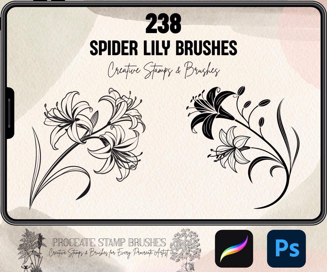 238 Spider Lily Brushes for Procreate and Photoshop | Flower Tattoo ...
