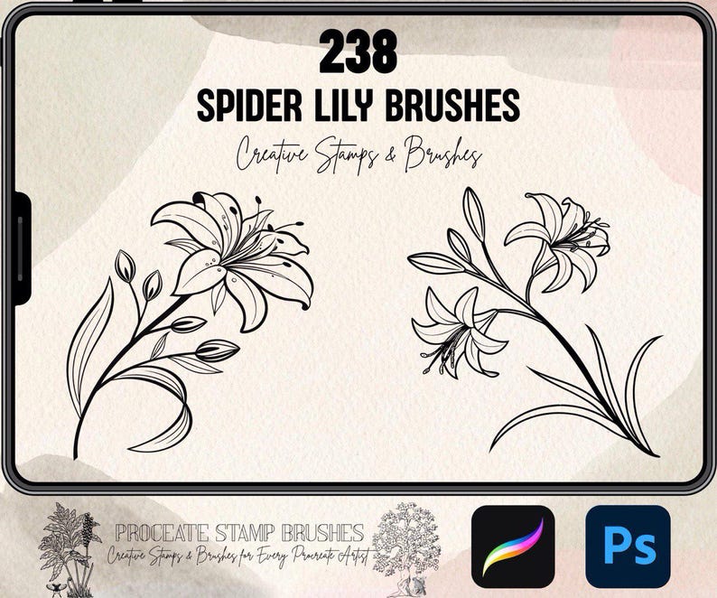238 Spider Lily Brushes for Procreate and Photoshop | Flower Tattoo ...