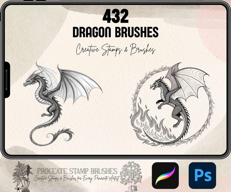 432 Dragon Brushes for Procreate and Photoshop | Fantasy Tattoo Brush ...