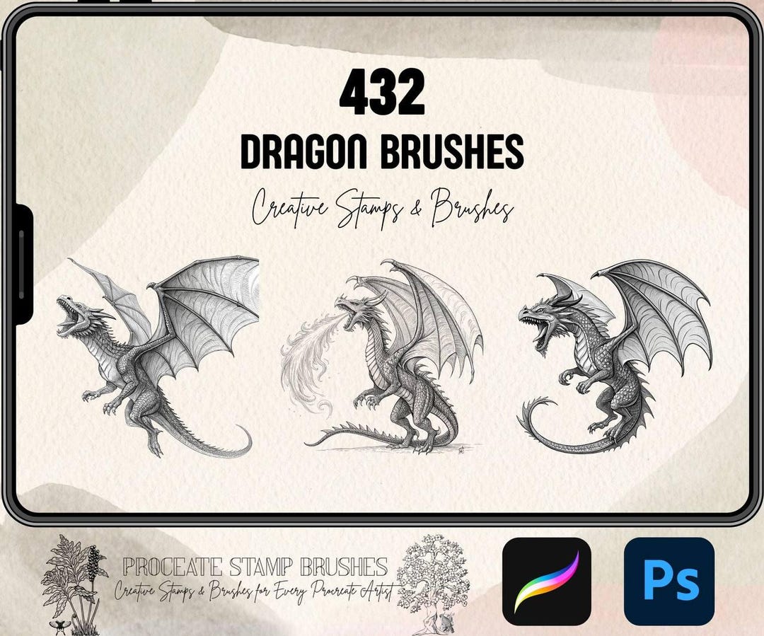 432 Dragon Brushes for Procreate and Photoshop | Fantasy Tattoo Brush ...