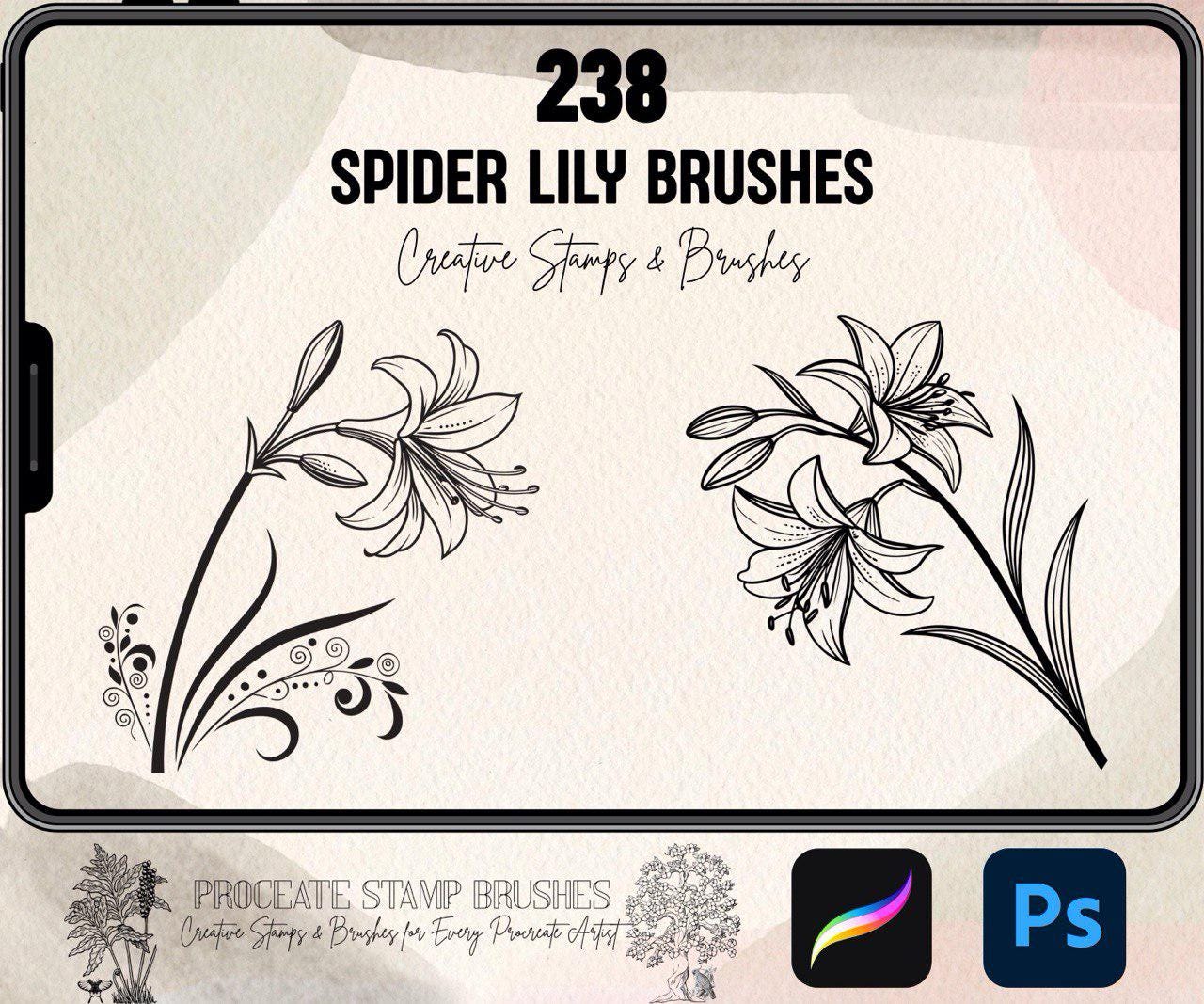 238 Spider Lily Brushes for Procreate and Photoshop | Flower Tattoo ...