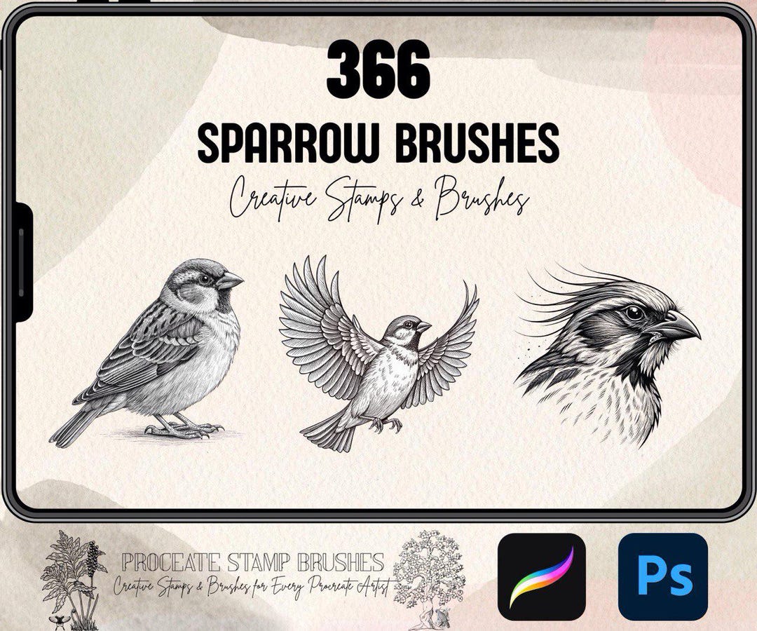 366 Sparrow Brushes for Procreate and Photoshop | Bird Tattoo Brush Set ...