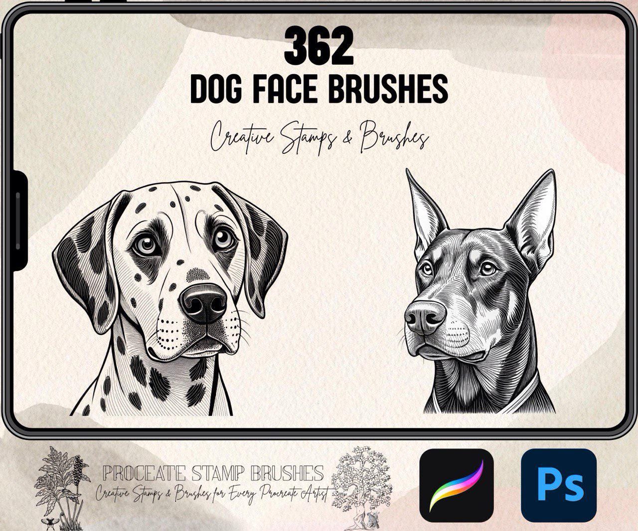 362 Dog Face Brushes for Procreate and Photoshop | Dog Tattoo Brush Set ...