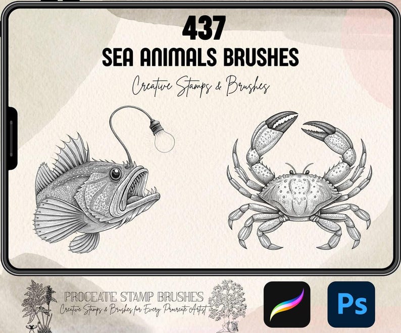 437 Sea Animal Brushes for Procreate and Photoshop | Ocean Marine Life ...