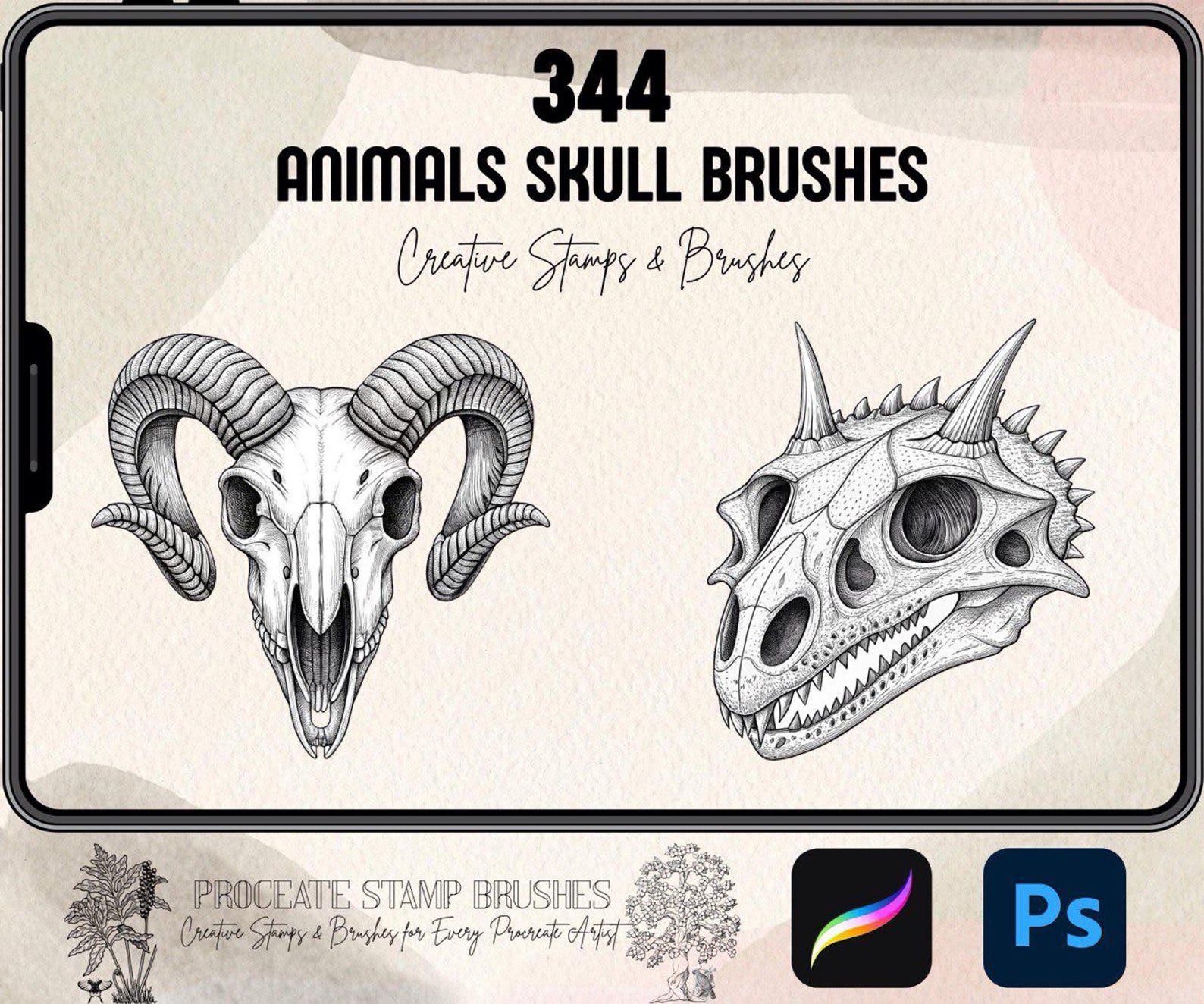 Brush Rabbit Skull 344 Animal Skull Brushes for Procreate and Photoshop | Skull Tattoo ...