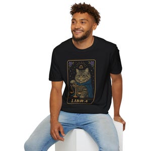 WAAGE Sternzeichen Katze T-Shirt | Astrologie Unisex Shirt für Katzenliebhaber, himmlisches Horoskopgeschenk, mystisches Katzen-T-Shirt