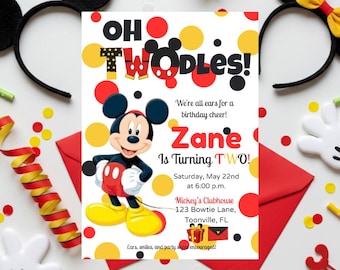Mickey Mouse 2nd Birthday Invitation | Oh TWOdles, Editable Canva (Digital Download)