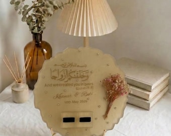 Gepersonaliseerde Nikkah-ringtray – hars aandenken met gedroogde bloemen, islamitisch huwelijkscadeau