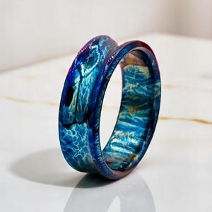 Colorful Titanium Heat Anodized Curved Wedding Band Domed Unique Titanium Random Pattern Anniversary Ring Gift for Him Personalized Gift