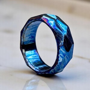 Colorful Titanium Heat Anodized Handmade Wedding Band Diamond Cut Titanium Random Pattern Anniversary Ring Gift for Him Personalized Gift