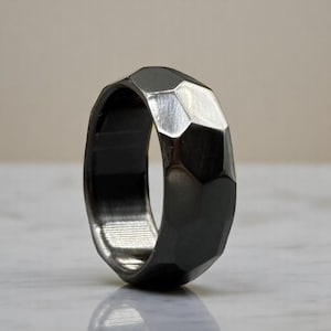 Minimalist Zirconium ring | Faceted modern ring | High Polished Wedding band | Men Black ring| Diamond Cut Zirconium band | Anniversary Gift