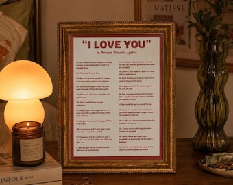 Ik hou van je in de tekstposter | Muurkunst romantische liedtekst