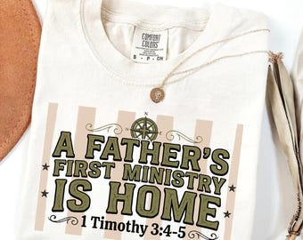 Christian Stiped Dad T-shirt,A Father's First Sweater, Bible Verse Tee, Timothy 3:4-5 Faith Based Fathers Day Gift For Men, New Papa Gift