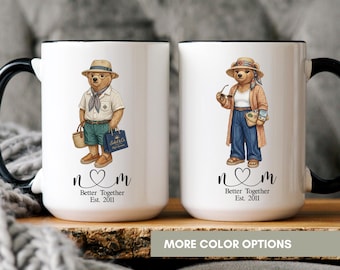Personalized Mr And Mrs Mug Set,Teddy Bear Couple Coffee Cups,Wedding Engagement Anniversary Gift For Newlyweds,Anniversary Gift,Mr Mrs Gift