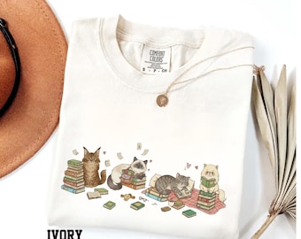 Cats Reading Shirt, Book Lover Cat Tee,Cozy Reader Gift For Her,Funny Cat Reading Shirt,Cat Lover Gift,Funny Animal Graphic Tee,Gift for Her