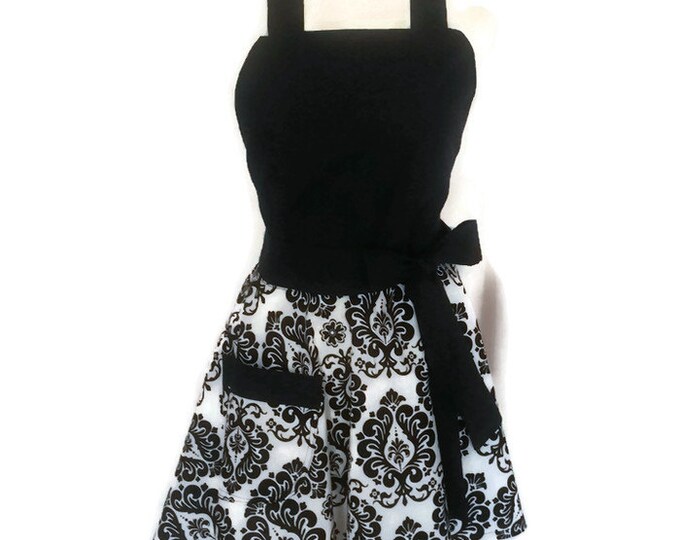 Classic Flirty Apron Black and White Damask Sexy Apron Etsy