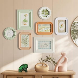 Colorful Gallery Wall Frame Set – Vintage Pastel Picture Frames for Kids Room, Cute Wall Art Decor, Aesthetic Photo Display, Nursery Frames
