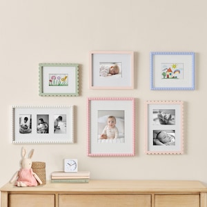 Baby Nursery Wall Frame Set, 8x10 Colorful Bobbin Picture Frame, Cute Photo Frame for Kids Room, Scalloped Edge Wall Art Frame, Gift For Her