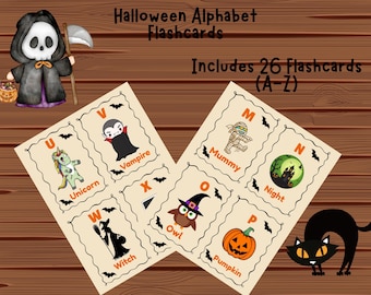 Halloween Alphabet Flashcards, Spooky ABC Learning (PDF)