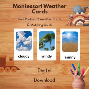 Montessori weather flashcards for toddlers, real photo weather card,s preschool weather matching game kids' educational cards, homeschools