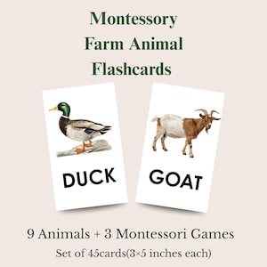 Montessori Farm Animal Flashcards for Toddlers, Preschool Learning Cards + Matching Games, Educational Printable PDF, Digital Download
