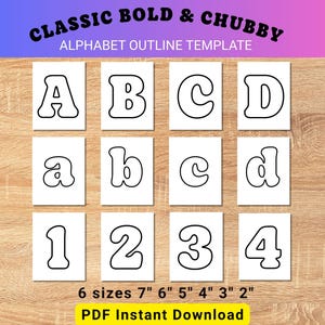 Classic Retro Chubby Alphabet Outline Template PDF | Bold Bubble Letters A-Z Uppercase Lowercase Numbers 0-9 Printable Stencil