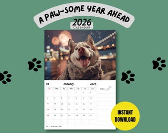 Calendario de razas de perros divertidos de 2026, regalo para amantes de los perros (PDF)