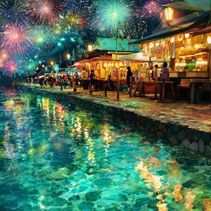 Summer night festival Puzzle with Fireworks - 120, 252, 500-Piece, Colorful Art, Family Bonding, Indoor Fun, Gift for All Ages, Holiday
