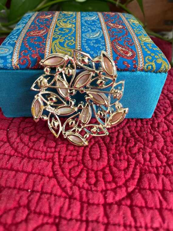 Vintage Bogoff Brooch with Pink Caps and Clear Rh… - image 2
