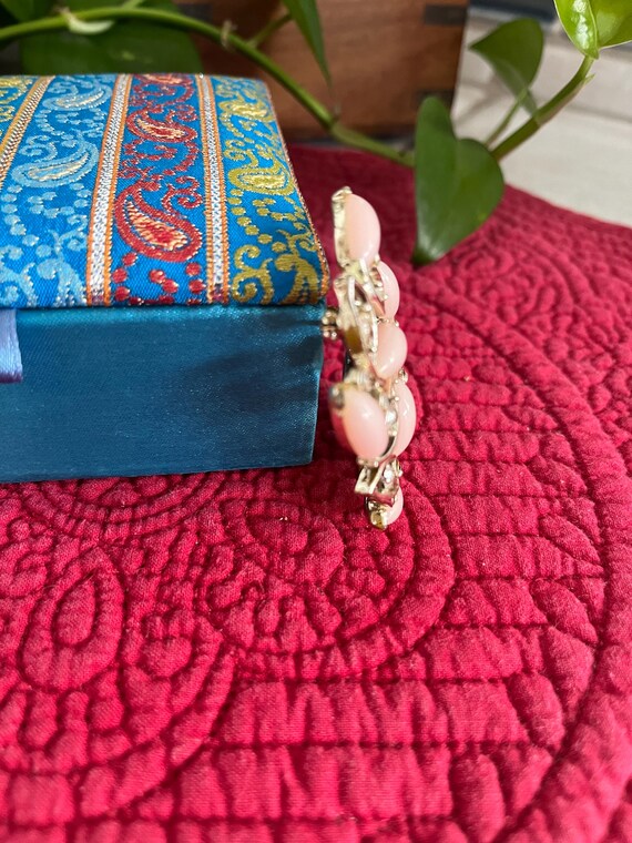Vintage Bogoff Brooch with Pink Caps and Clear Rh… - image 3