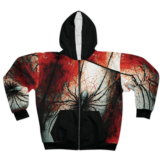 Gothic Spider Zip Hoodie, Edgy Design, Unique Gift, Halloween