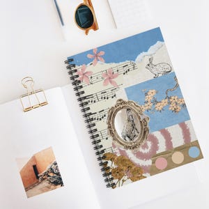 Spiralblock mit Charme - Linolierte Linie mit Blumen- und Kaninchen-Design, umweltfreundliches Journal, niedliches Geschenk für Studenten, Geschenk für Studenten